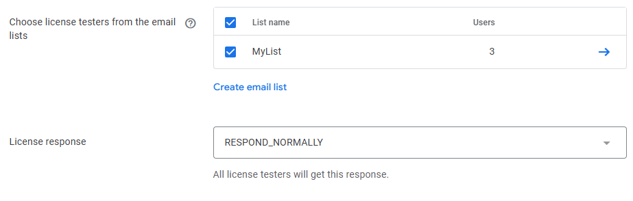 License Testing Email Selected